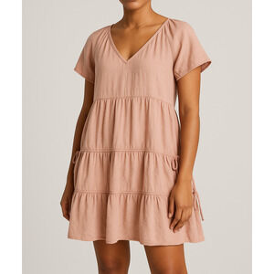 Madewell Linen-Blend Lorelei Mini Dress Women Medium Dusty Blush Tiered Babydoll